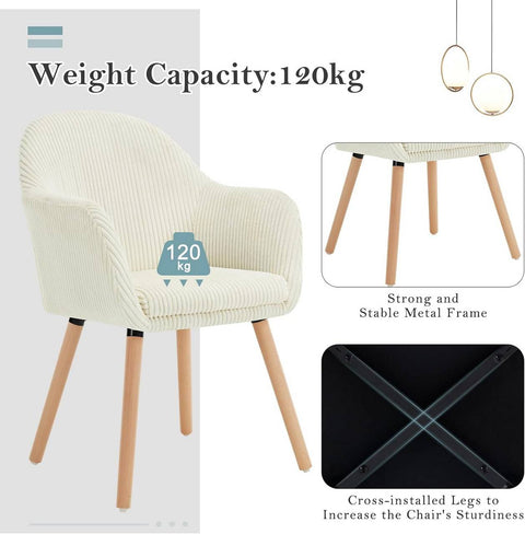 Rootz Armchair Corduroy Dining Chair - Upholstered Chair - Comfortable Seating - 55.5cm x 83.5cm x 56.5cm