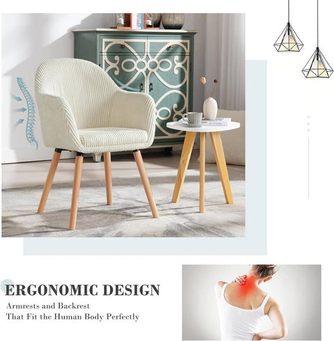 Rootz Armchair Corduroy Dining Chair - Upholstered Chair - Comfortable Seating - 55.5cm x 83.5cm x 56.5cm