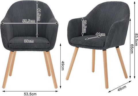 Rootz Dining Chair - Corduroy Armchair - Upholstered Chair - High Comfort - 55.5cm x 83.5cm x 56.5cm