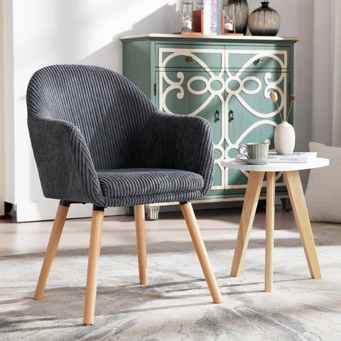 Rootz Dining Chair - Corduroy Armchair - Upholstered Chair - High Comfort - 55.5cm x 83.5cm x 56.5cm