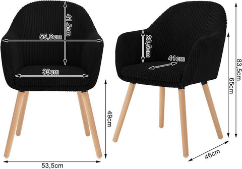 Rootz Dining Chair Set - Corduroy Armchair - Upholstered Chair - High Comfort - 55.5cm x 83.5cm x 56.5cm