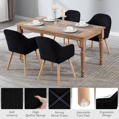Rootz Dining Chair Set - Corduroy Armchair - Upholstered Chair - High Comfort - 55.5cm x 83.5cm x 56.5cm