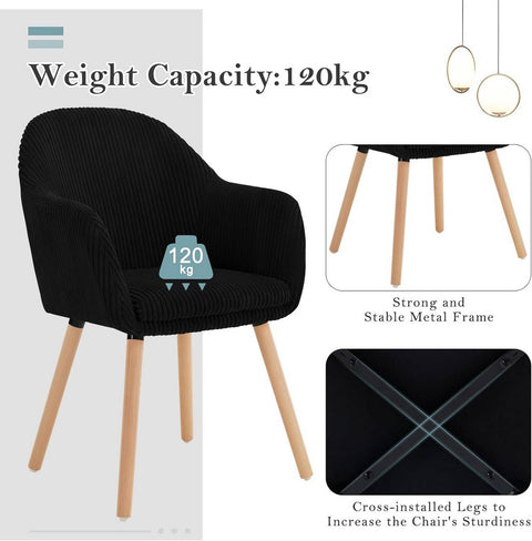 Rootz Dining Chair Set - Corduroy Armchair - Upholstered Chair - High Comfort - 55.5cm x 83.5cm x 56.5cm