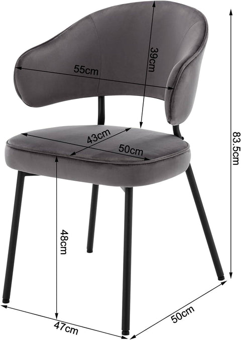 Rootz Dining Chair - Kitchen Chair - Velvet Seat - Metal Frame - 54cm x 83.5cm 52cm - Ergonomic Backrest - Stylish Armrests - 120kg Capacity
