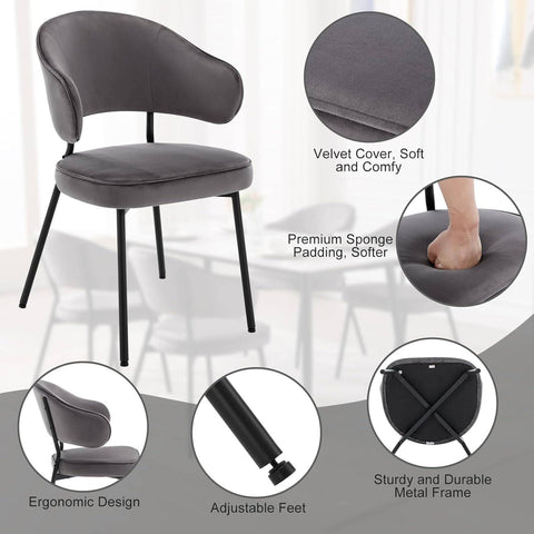 Rootz Dining Chair - Kitchen Chair - Velvet Chair - Foam Padded - Ergonomic Design - 54cm x 83.5cm x 52cm