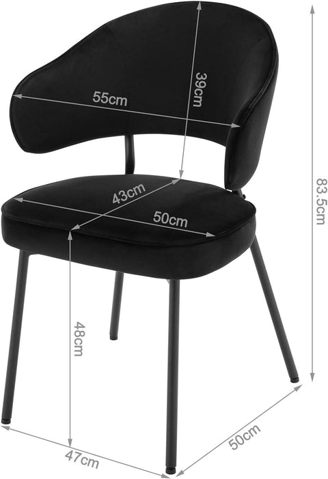 Rootz Dining Chair - Kitchen Chair - Velvet Upholstered - High-Density Foam Padded - Robust Metal Legs - Ergonomic Backrest - 54cm x 83.5cm x 52cm
