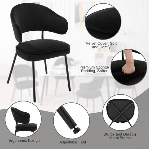 Rootz Dining Chair - Kitchen Chair - Velvet Upholstered - High-Density Foam Padded - Robust Metal Legs - Ergonomic Backrest - 54cm x 83.5cm x 52cm