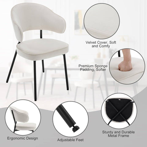 Rootz Dining Chair - Kitchen Chair - Velvet Upholstered Chair - High-Density Foam - 54cm x 83.5cm x 52cm