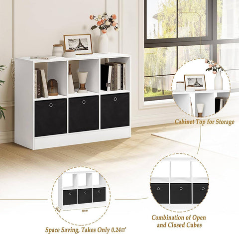 Rootz Modern White Bookcase - Storage Shelf - Display Cabinet - Durable & Water-Resistant - Spacious with Drawers - 80cm x 60cm x 30cm