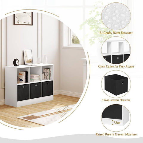 Rootz Modern White Bookcase - Storage Shelf - Display Cabinet - Durable & Water-Resistant - Spacious with Drawers - 80cm x 60cm x 30cm