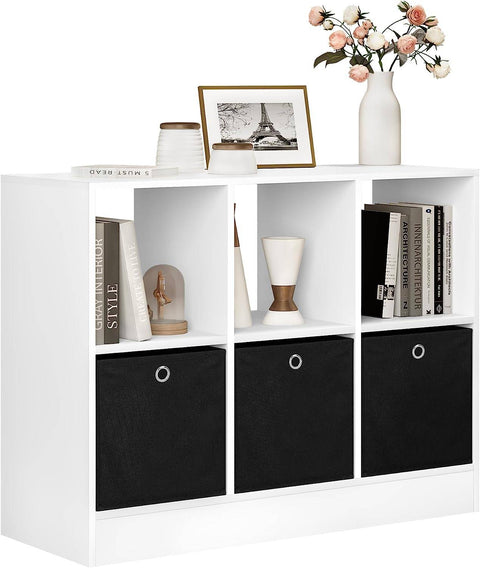 Rootz Modern White Bookcase - Storage Shelf - Display Cabinet - Durable & Water-Resistant - Spacious with Drawers - 80cm x 60cm x 30cm