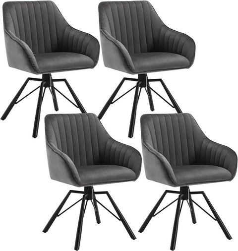 Rootz Rotating Dining Chairs Set of 4 - Velvet Armchairs - Swivel Chairs - 360 Degree Rotation, Soft & Comfortable, Robust & Stable - Metal Legs - Dark Gray - 58cm x 83.5cm x 53.5cm
