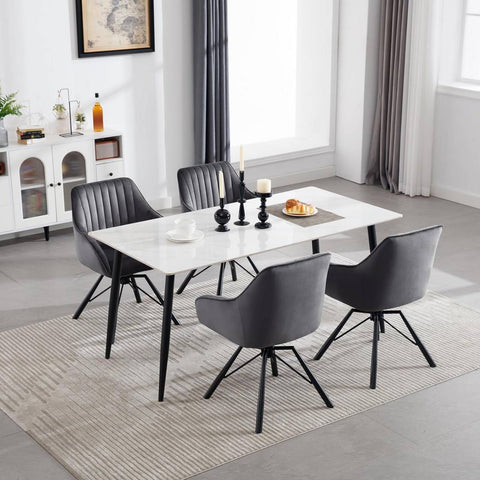 Rootz Rotating Dining Chairs Set of 4 - Velvet Armchairs - Swivel Chairs - 360 Degree Rotation, Soft & Comfortable, Robust & Stable - Metal Legs - Dark Gray - 58cm x 83.5cm x 53.5cm