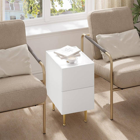 Rootz Modern Bedside Table - Nightstand, Storage Unit - Ample Storage, Durable Design, Protective Features - MDF, Metal - 25x51x40 cm