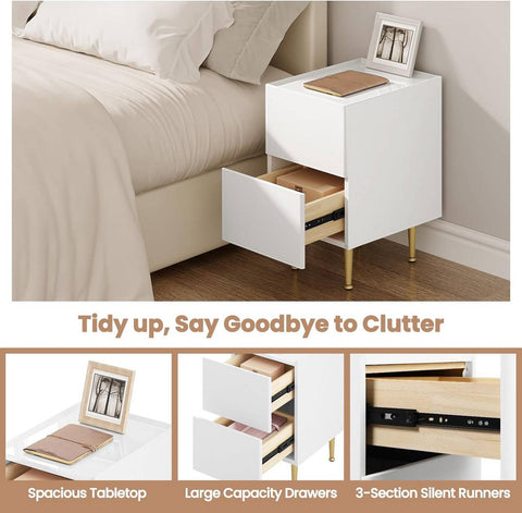 Rootz Modern Bedside Table - Nightstand, Storage Unit - Ample Storage, Durable Design, Protective Features - MDF, Metal - 25x51x40 cm