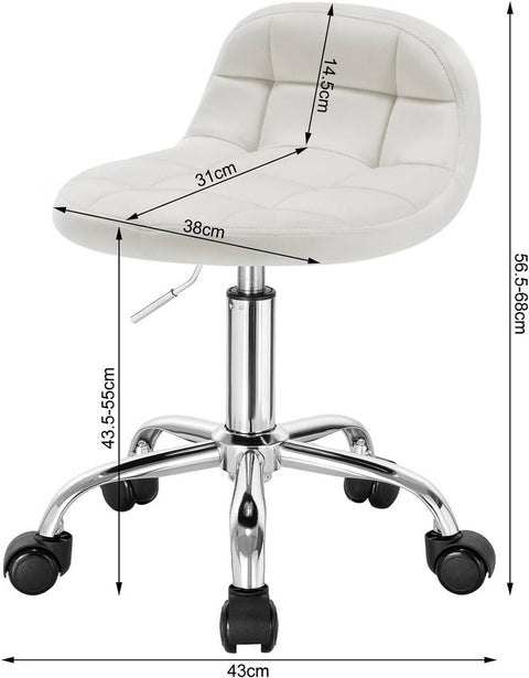 Rootz Velvet Office Stool - Adjustable Desk Chair - Swivel Seat - Comfortable, Ergonomic, Durable - 56.5cm-68cm x 38cm x 31cm