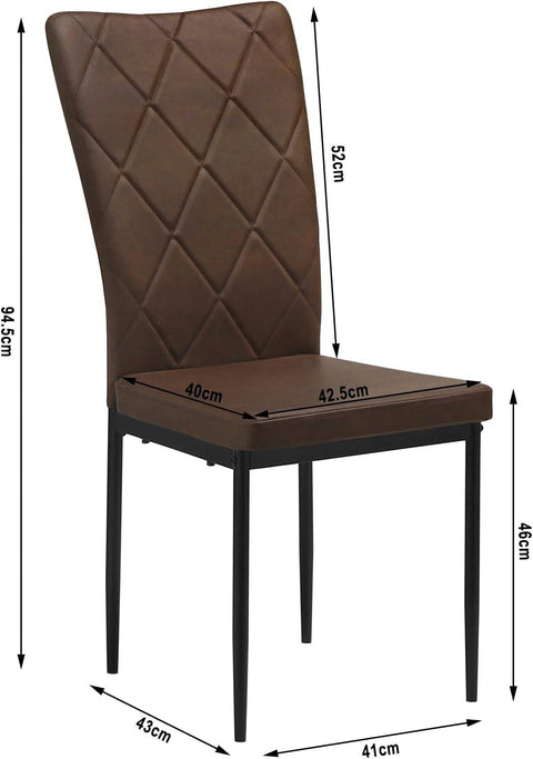 Rootz Dining Room Chairs Set of 4 - Kitchen Chairs - Faux Leather Chairs - High Backrest - Comfortable Seating - Durable Metal Legs - 42cm x 94.5cm x 59cm