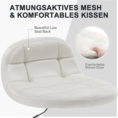 Rootz Velvet Office Stool - Adjustable Desk Chair - Swivel Seat - Comfortable, Ergonomic, Durable - 56.5cm-68cm x 38cm x 31cm