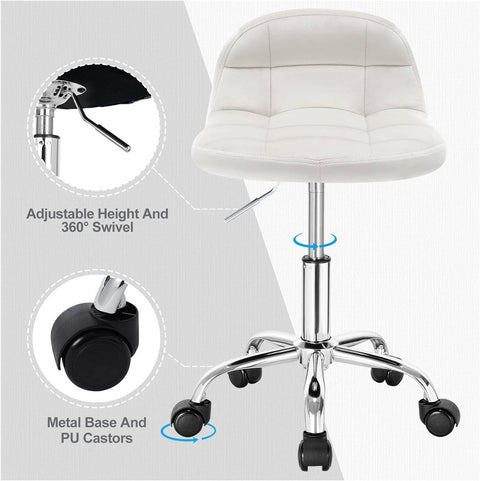 Rootz Velvet Office Stool - Adjustable Desk Chair - Swivel Seat - Comfortable, Ergonomic, Durable - 56.5cm-68cm x 38cm x 31cm