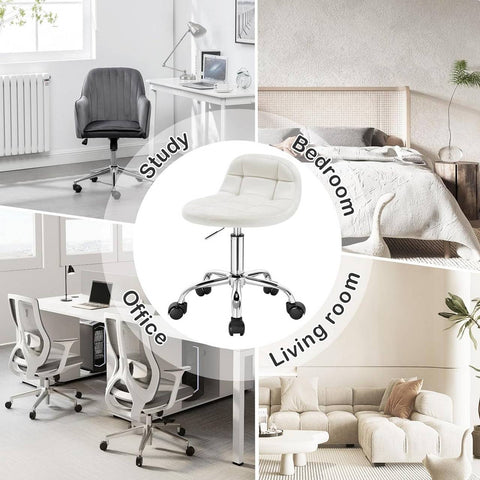 Rootz Velvet Office Stool - Adjustable Desk Chair - Swivel Seat - Comfortable, Ergonomic, Durable - 56.5cm-68cm x 38cm x 31cm