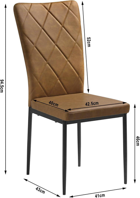 Rootz Dining Chairs Set of 4 - Kitchen Chairs - Faux Leather Chairs - Comfortable Seating - Ergonomic Back Support - Durable Metal Legs - 42cm x 94.5cm x 59cm