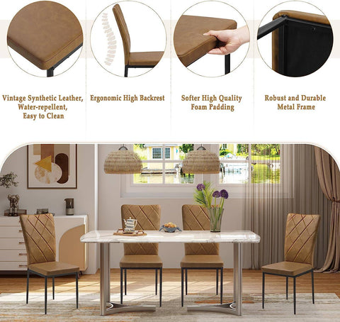 Rootz Dining Chairs Set of 4 - Kitchen Chairs - Faux Leather Chairs - Comfortable Seating - Ergonomic Back Support - Durable Metal Legs - 42cm x 94.5cm x 59cm