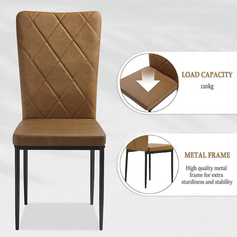 Rootz Dining Chairs Set of 4 - Kitchen Chairs - Faux Leather Chairs - Comfortable Seating - Ergonomic Back Support - Durable Metal Legs - 42cm x 94.5cm x 59cm