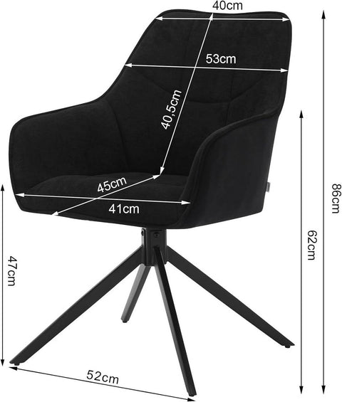 Rootz Swivel Dining Chairs Set of 2 - Padded Chair - Comfortable Armchair - Ergonomic Design - 58cm x 86cm x 63.5cm
