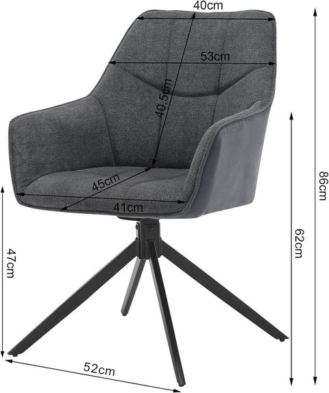 Rootz Dining Chairs Set of 4 - Swivel Chairs - Padded Seats - Chenille & Corduroy - 58cm x 86cm x 63.5cm