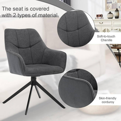 Rootz Dining Chairs Set of 4 - Swivel Chairs - Padded Seats - Chenille & Corduroy - 58cm x 86cm x 63.5cm