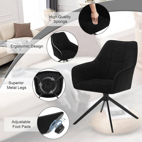 Rootz Dining Chair Set - Swivel Chair - Padded Armchair - Ergonomic Design - 58cm x 86cm x 63.5cm - Dark Gray - Black - 150kg Capacity