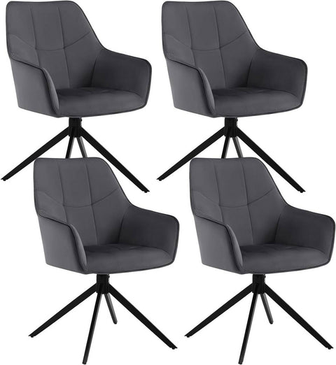 Rootz Velvet Dining Chairs Set of 4 - Swivel Chairs - Padded Seats - Solid Metal Legs - Ergonomic Design - 58cm x 86cm x 63.5cm
