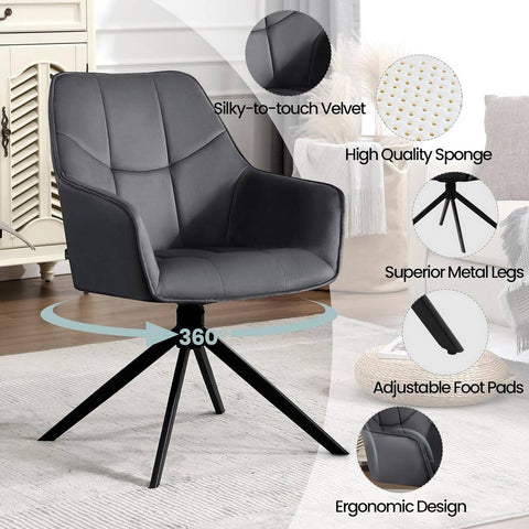 Rootz Velvet Dining Chairs Set of 4 - Swivel Chairs - Padded Seats - Solid Metal Legs - Ergonomic Design - 58cm x 86cm x 63.5cm