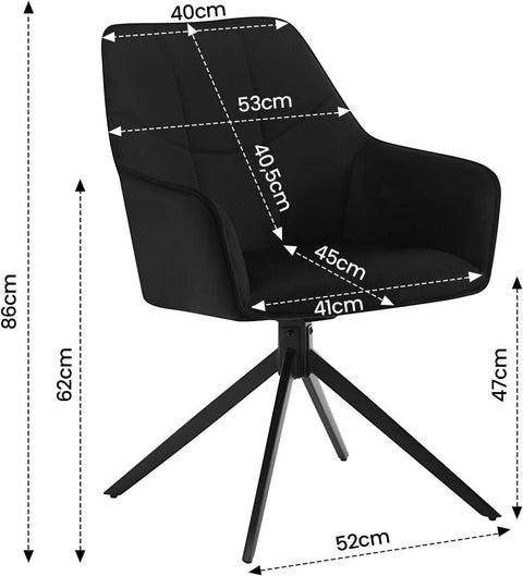 Rootz Dining Chair - Swivel Chair - Padded Chair - Velvet Upholstery - 58cm x 86cm x 63.5cm - Ergonomic Design - Set of 4