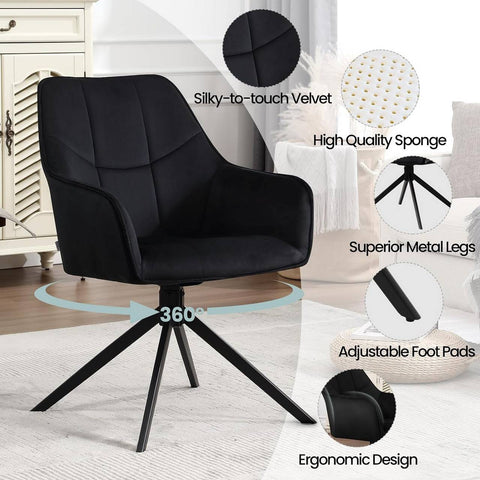 Rootz Dining Chair - Swivel Chair - Padded Chair - Velvet Upholstery - 58cm x 86cm x 63.5cm - Ergonomic Design - Set of 4