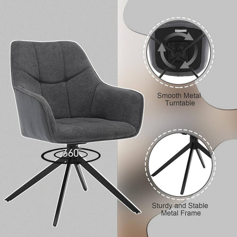 Rootz Dining Chair Set - Swivel Chair - Padded Seat - 360° Rotation - Chenille & Corduroy - 58cm x 86cm x 63.5cm