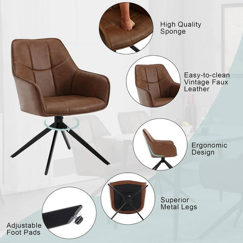 Rootz Dining Chair Set 6 Pack - Swivel Chair - Padded Seat - Robust Metal Legs - Versatile Use - 58cm x 86cm x 63.5cm