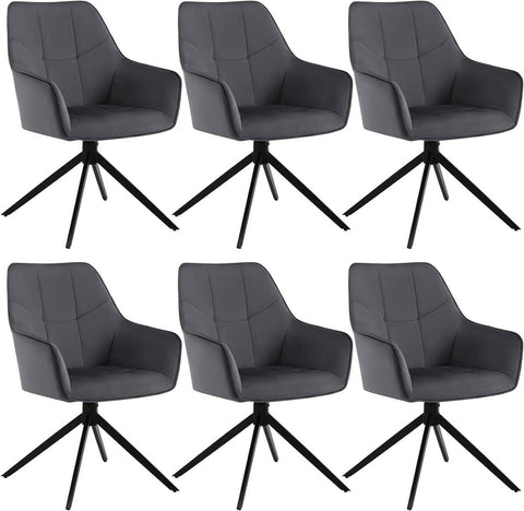 Rootz Swivel Dining Chairs - Padded Velvet Chairs - 360° Rotatable - Ergonomic Design - 58cm x 86cm x 63.5cm - 6 Pack