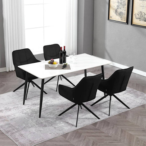 Rootz Swivel Dining Chairs - Padded Chair - Velvet Cover - Robust Metal Legs - 58cm x 86cm x 63.5cm - Modern & Comfortable Dining Set
