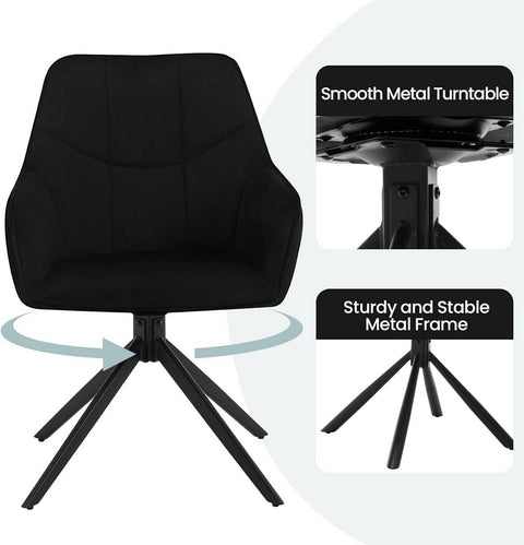 Rootz Swivel Dining Chairs - Padded Chair - Velvet Cover - Robust Metal Legs - 58cm x 86cm x 63.5cm - Modern & Comfortable Dining Set