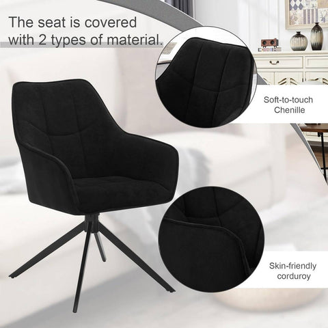 Rootz Dining Chair - Swivel Chair - Padded Seat - Robust Metal Legs - 58cm x 86cm x 63.5cm - Dark Gray/Black - Modern Style