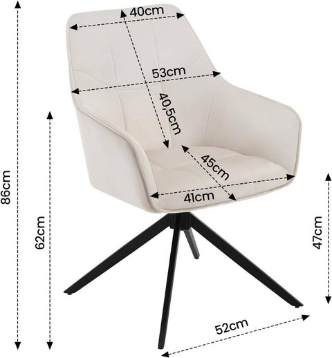 Rootz Velvet Dining Chair - Swivel Chair - Padded Chair - Ergonomic Design - 58cm x 86cm x 63.5cm