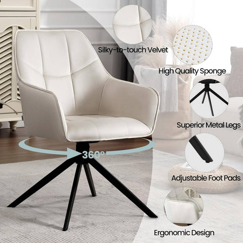 Rootz Velvet Dining Chair - Swivel Chair - Padded Chair - Ergonomic Design - 58cm x 86cm x 63.5cm