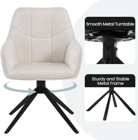 Rootz Velvet Dining Chair - Swivel Chair - Padded Chair - Ergonomic Design - 58cm x 86cm x 63.5cm