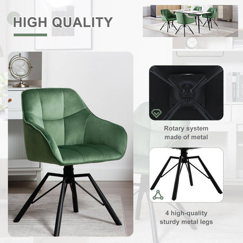Rootz Swivel Dining Chair - Velvet Upholstered Chair - Wide Seat - Ergonomic Design - 58.5cm x 82.5cm x 54.5cm