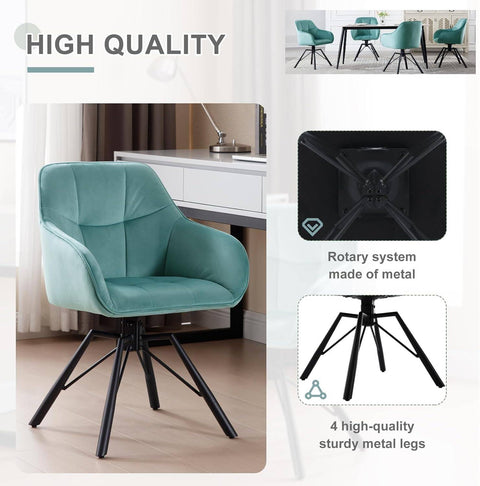 Rootz Swivel Dining Chair - Velvet Chair - Upholstered Chair - Ergonomic Design - 58.5cm x 82.5cm x 54.5cm