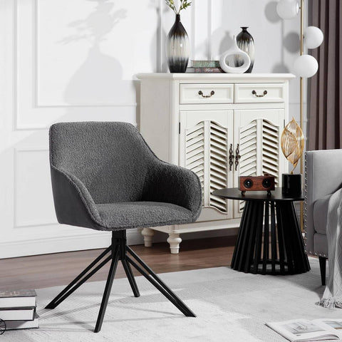 Rootz Dining Chair - Swivel Armchair - Comfortable Upholstered Chair - Boucle Fabric - 58cm x 82cm x 53.5cm