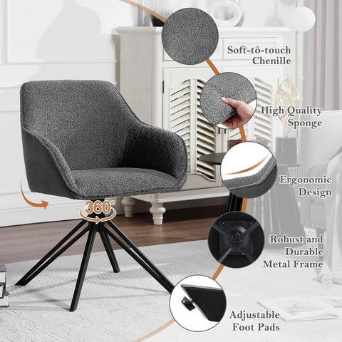 Rootz Dining Chair - Swivel Armchair - Comfortable Upholstered Chair - Boucle Fabric - 58cm x 82cm x 53.5cm