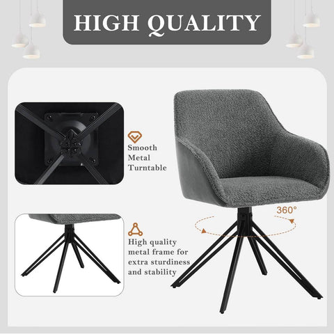 Rootz Dining Chair - Swivel Armchair - Comfortable Upholstered Chair - Boucle Fabric - 58cm x 82cm x 53.5cm