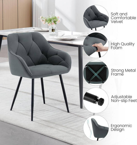 Rootz Dining Chair - Velvet Maded Chair - Ergonomic Chair - High Quality Chair - 56cm x 83.5cm x 53cm - Black, Gray, Cream